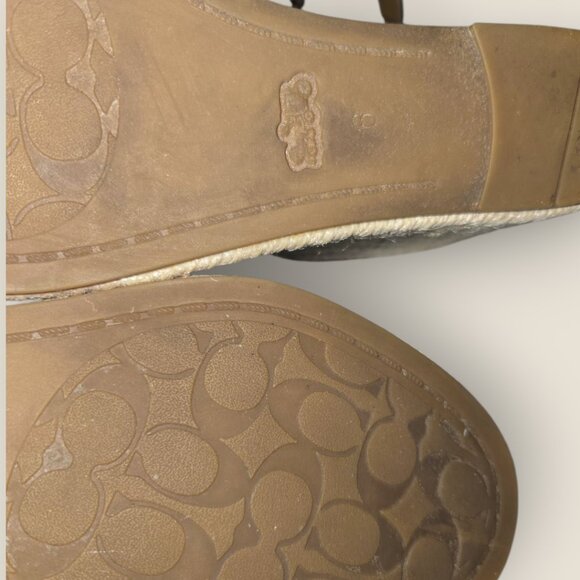 Coach Kelley Denim Espadrille Wedge Sandals - Tan Leather - Sz 6 - Picture 7 of 7